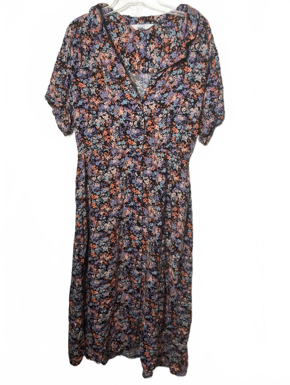 Time and Tru Black Midi Dress with Lavender and Peach Floral Print
